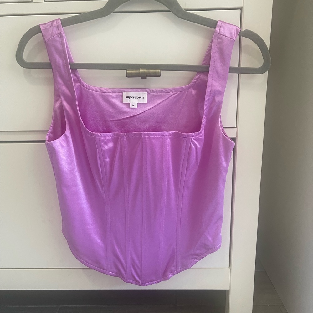 Superdown Women's Pink Satin Corset Crop Top